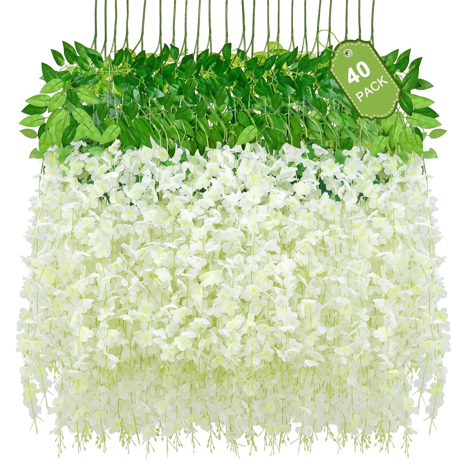40 Pack White Wisteria Hanging Flowers, Fake Flowers For Decoration, Artificial Hanging Flowers, Vines For Bedroom, Flower Garland For Home, Party, Wall, Wedding Decoration(3.6 Ft/Pcs)