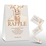 Diaper Raffle Party Games, Boho Bear Balloon Baby Shower Game, Watercolor Brown Themed Baby Gender Reveal Party Supplies & Activities -1 Double Sided Standing Sign + 50 Guessing Cards (A11)