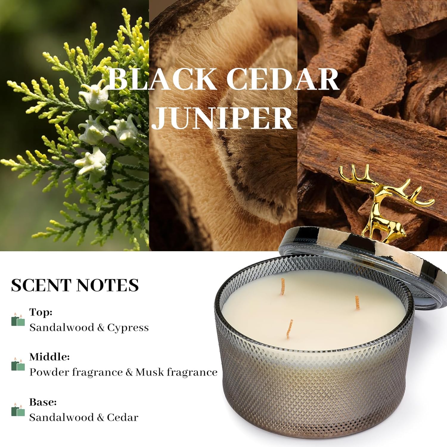 Sandalwood Scented Candle Gift For Women - 10.58 Oz 3 Wicks Natural Soy Wax Large Candle, 50-Hour Burn Time Aromatherapy Candle For Home & Relaxation