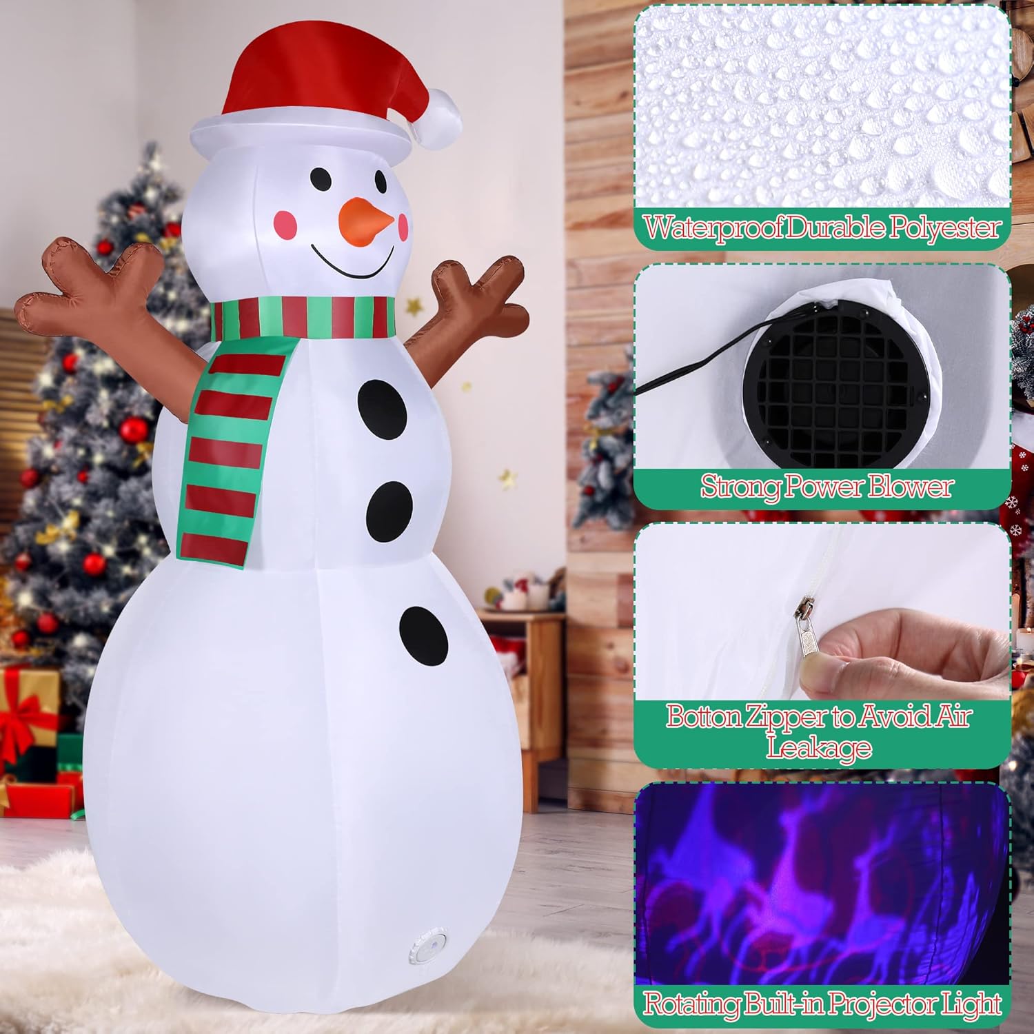7Ft Christmas Inflatable Snowman Decoration With Built In Music, Christmas Inflatables Blowup With Projector Led Lights,