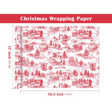 Toile Vintage Christmas Wrapping Paper - Mini Roll - 17 Inch X 16.5 Feet - Santa Toile De Jouy Red Christmas Wrapping Paper For Xmas Holiday, Party Celebration