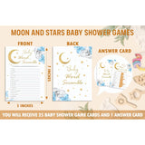 Baby Word Scramble Game Cards, Moon And Stars Baby Shower Games, 25 Cards & 1 Answer Key