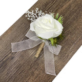 Set Of 2 Ivory Rose Boutonnieres For Men Groom Ceremony Corsage With Pin Artificial Flowers