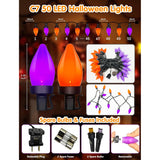 Halloween String Lights Outdoor, 26Ft C7 Purple And Orange String Lights With 50 Led Christmas Ligths For Outdoor Patio