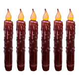 Real Wax Hand Dipped Battery Operated Led Timer Taper Candles Rustic Primitive Flameless Lights Décor, 6-3/4 Inch, Burgundy, 6 Pcs In A Package