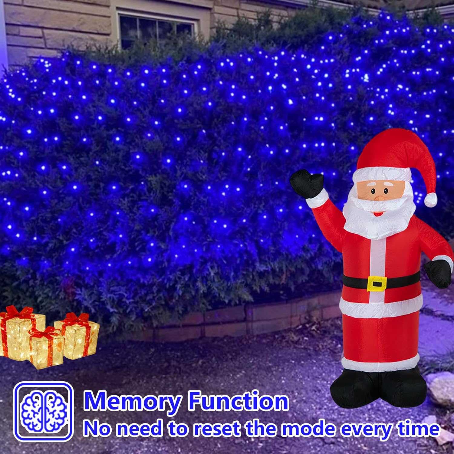 Net Lights Outdoor Mesh Lights, 12Ft X 5Ft 360 Led Blue Christmas Light Outdoor Waterproof, 8 Modes Connectable Clear Wi