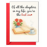 Anniversary Card – Romantic Greeting Card With Roses, Book & Coffee Design – 5X7 Inch Folded Card With Envelope & Sticker – Love Card For Husband, Wife, Or Couple – Valentines Day Or Wedding Anniversary