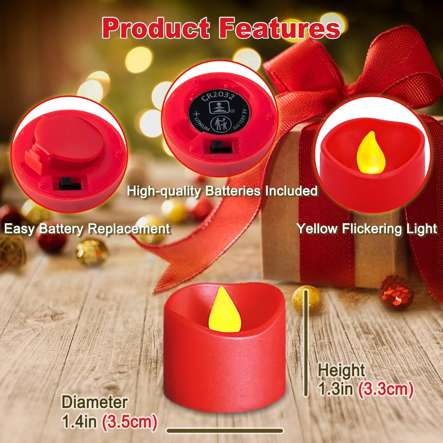 24 Pack Led Red Tea Light Battery Operated, Flameless Flickering Red Votive Candles Flicker Electric Tealight Small Fake Candles Bulk For Christmas Halloween Wedding Romantic Party Decorations