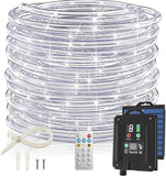 66FT Solar Rope Lights 200 LED Waterproof White String Lights with Remote 8 Modes