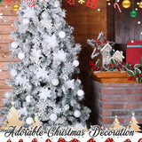132 Pcs Christmas Tree Ornaments Set Glitter Poinsettia Flowers 2.36 Inch Christmas Balls Snowflakes Decorations Artificial Berry Picks For Xmas Tree Wreath, Hooks Included(White)