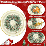 50Pcs Merry Christmas Paper Plates Xmas Wreath Disposable Plates 9 Inch Decorative Dinner Dessert Plates For Home Party Tableware Supplies