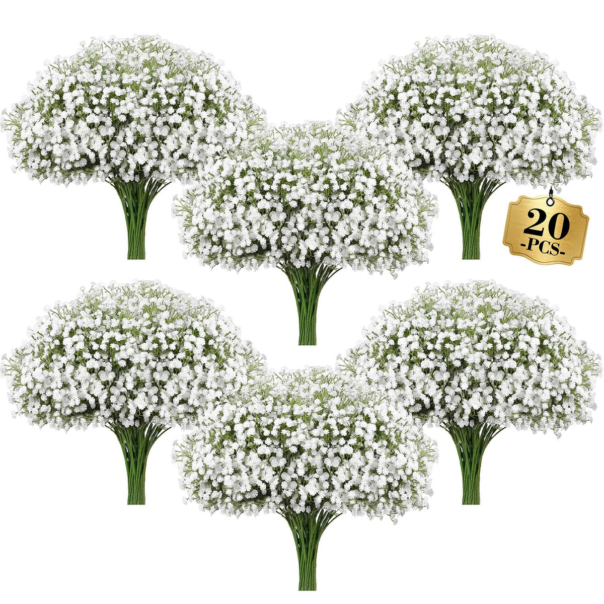Babys Breath Artificial Flowers Bulk 20Pcs, Real Touch Faux Flower Flores Fake Babies Breath Long Stem For Tall Vase, White Bridal Bouquet, Wedding Reception Decor, Indoor Home Party Floral Decoration
