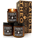 Candle Theory Man Cave Stuff Men 4Oz Candles Set Of 3, Crackling Woodwick Masculine Scent, Warm Tobacco Cigar, Smoked Suede, Fresh Shave