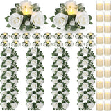 20 Pcs Valentine Candle Rings Wreaths 3 Inch Wedding Centerpiece Led Flameless Candles Rose Eucalyptus Rings For Tables Party Centerpiece Valentines Mother'S Day Decoration (White)