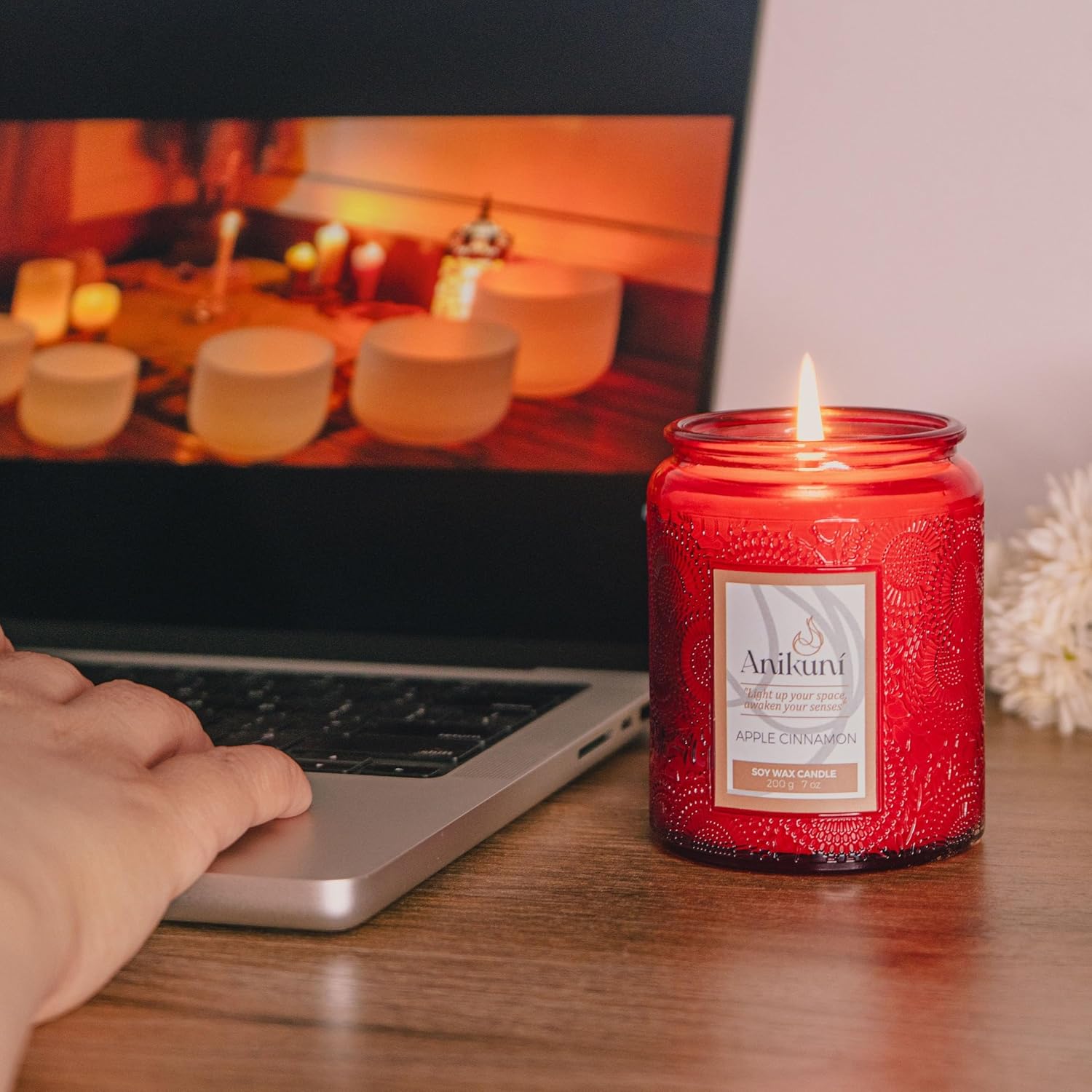 Soy Wax Candle With Apple Cinnamon Scent, 7Oz, Natural Essence, Long Lasting, Reusable Jar, Eco-Friendly Decor, Apple Cinnamon Aromatherapy Candle For Home, Cozy Gift