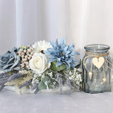 Artificial Flowers In Vase, Faux Flowers With Vase,Dusty Blue Rose Faux Dahlia Fake Peony Silk Hydrangea Eucalyptus Willow Plants Wildflowers Arrangements For Table Centerpiece Farmhouse Decor