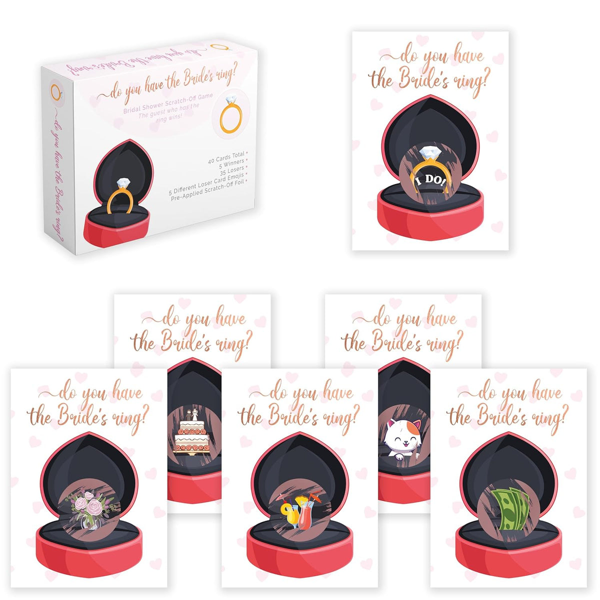 Bridal Shower Games 40 Raffle Cards, Do You Have The Bride’S Ring Funny Emoji Scratch Off Lottery Tickets, 5 Winners, Wedding Shower, Engagement Or Bachelorette Party, Rose Gold Foil