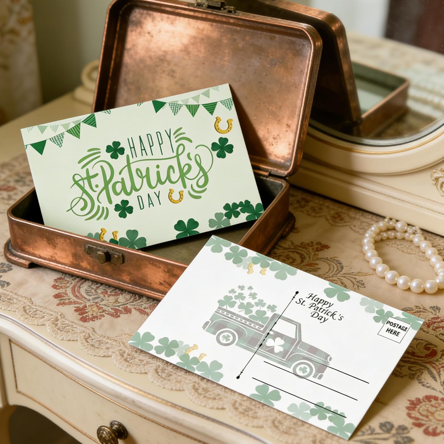 Happy St Patricks Day Postcards 4 X 6 Inch Green Shamrock Saint Patricks Day Postcards Clover Irish Greeting Cards For Holiday Celebrations Party Favor Supplies