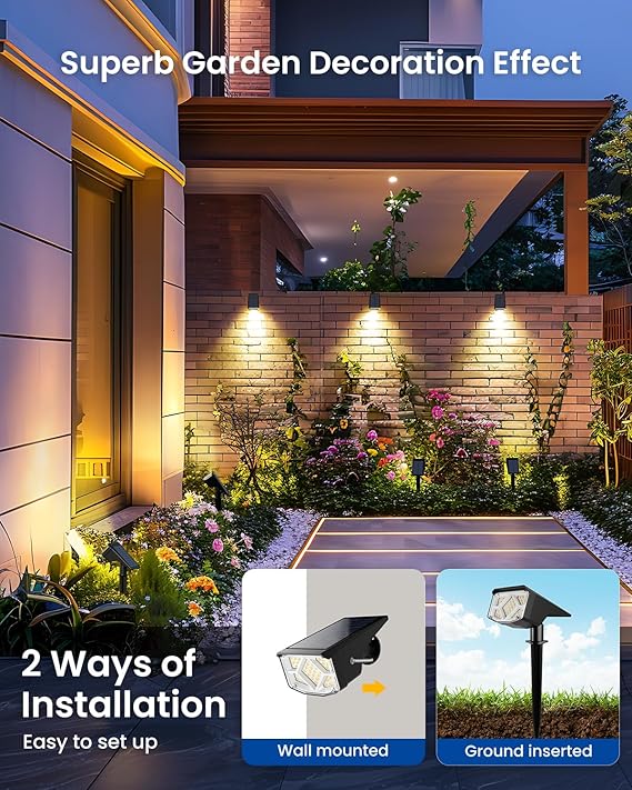 10 Pack Solar Spot Lights IP65 Waterproof Warm White Landscape Flood Lights