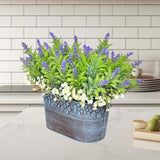Artificial Flowers Lavender Arrangement In Rustic Rectangular Metal Planter, Pre-Potted Fake Lavender Table Centerpiece For Gifts Farmhouse Wedding Kitchen Windowsill Table Shelf Indoor Greenery Décor