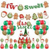 Christmas Gingerbread Man 2Nd Birthday Party Decor, Santa Claus Candy Xmas Ball Two Sweet Banner Snowman Elk Cake Topper Snowflake Latex Balloons For Second Birthday Party Supplies