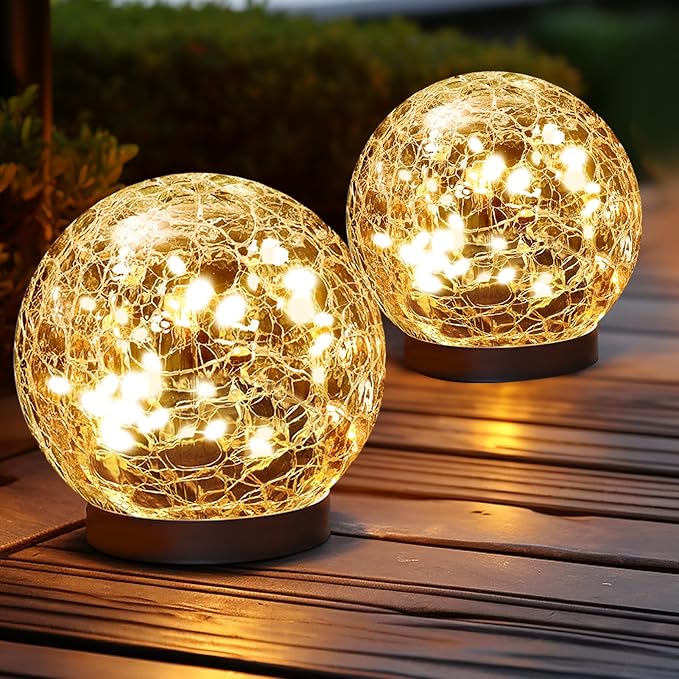 Solar Globe Lights Outdoor Waterproof Cracked Glass Ball Garden Orbs Patio Yard Decor