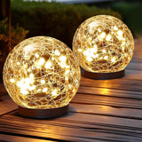 Solar Globe Lights Outdoor Waterproof Cracked Glass Ball Garden Orbs Patio Yard Decor