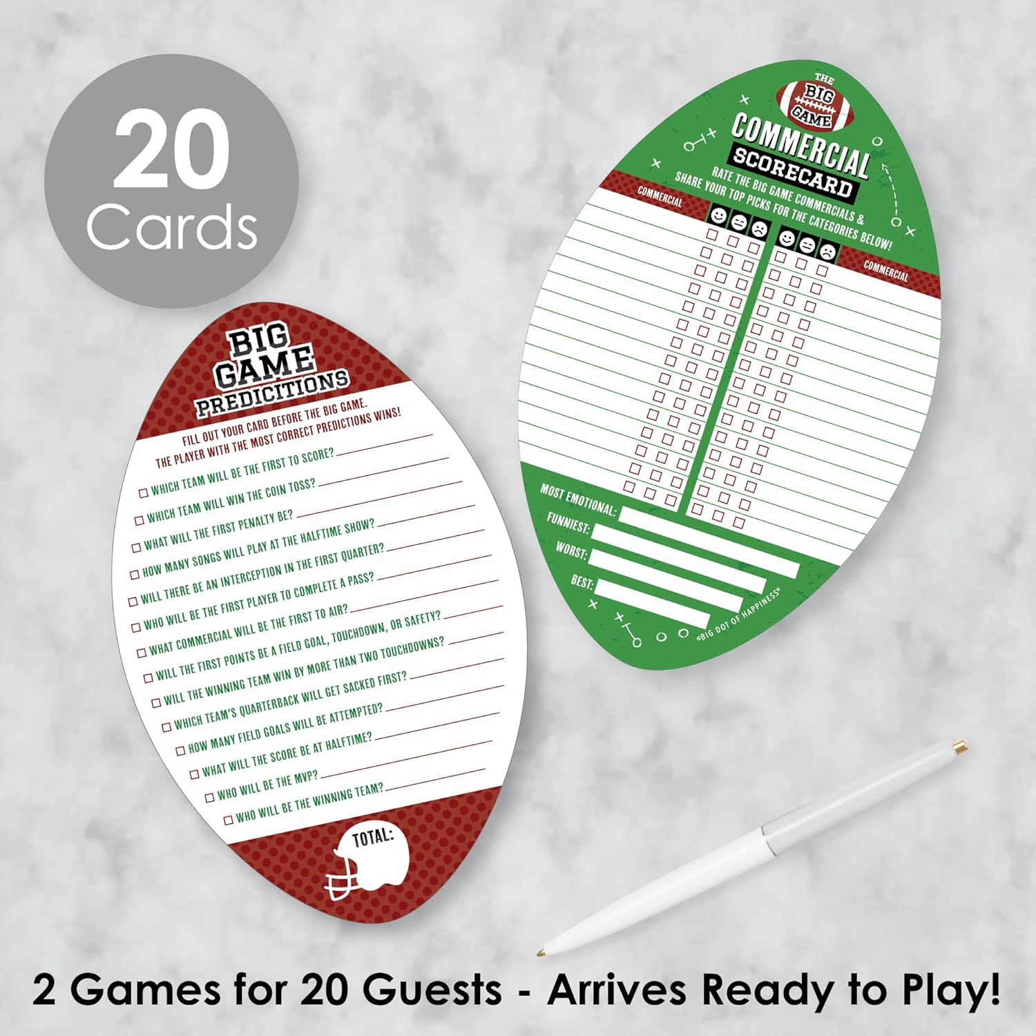 Big Dot of Happiness The Big Game - 2-in-1 Football Party Cards - Activity Duo Games - Set of 20