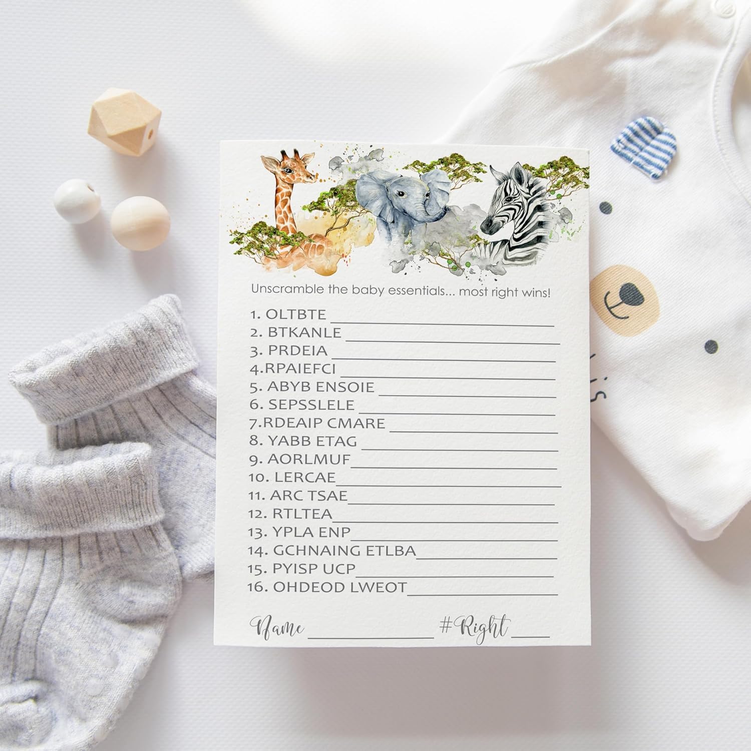 Jungle Baby Shower Games - Gender Neutral Word Scramble - Fun Activities For Guests With Prizes - Safari Animal Theme - Ideal For Boys Or Girls - 25 Pack