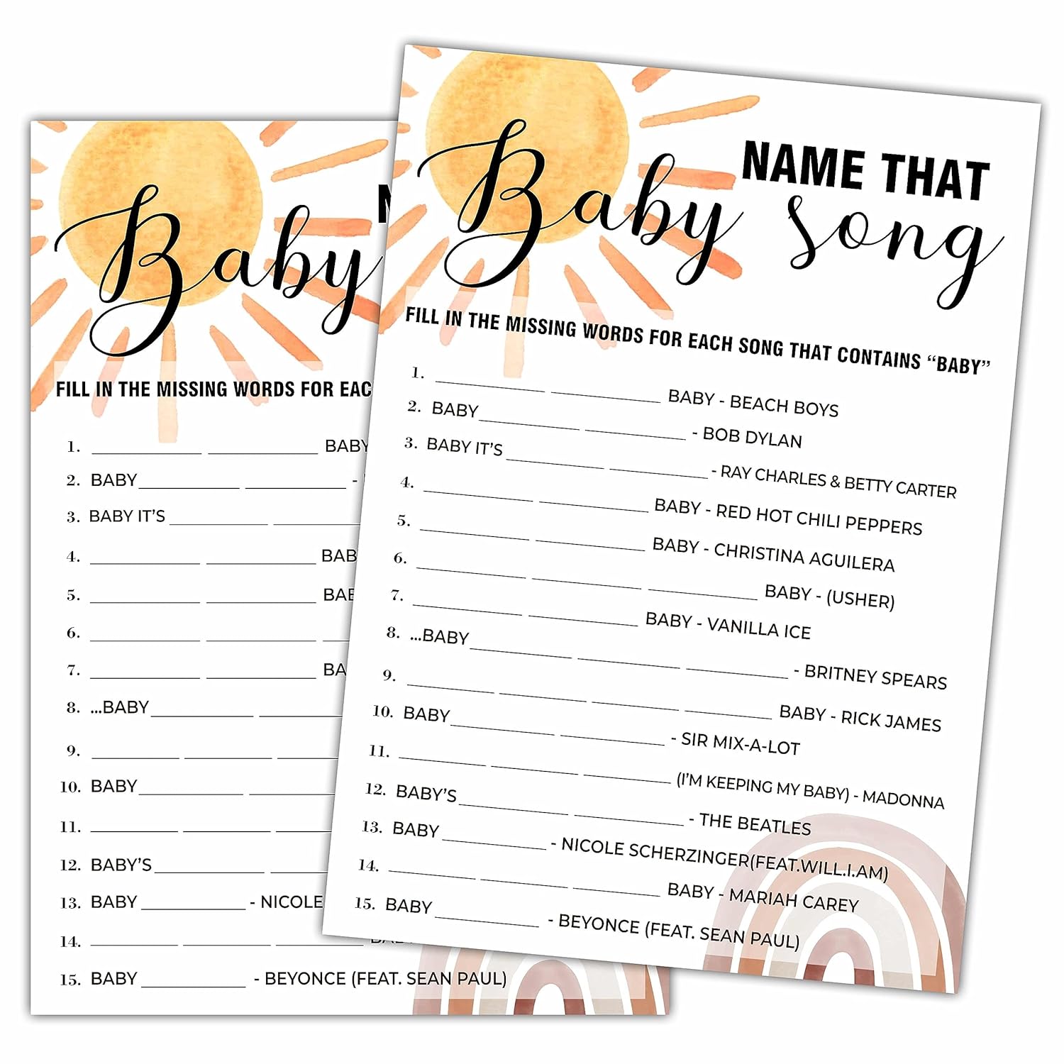 Boho Rainbow Name That Baby Song Baby Shower Games, 25 Sunshine Gender Neutral Cards With 1 Answer Card, Gender Reveal Party Game Set For Women, Men-A21