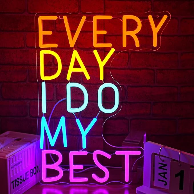 Every Day I Do My Best Neon Sign USB LED Dimmable Motivational Wall Light 16.54 x 12.6 Inch for Bedroom Gym Office