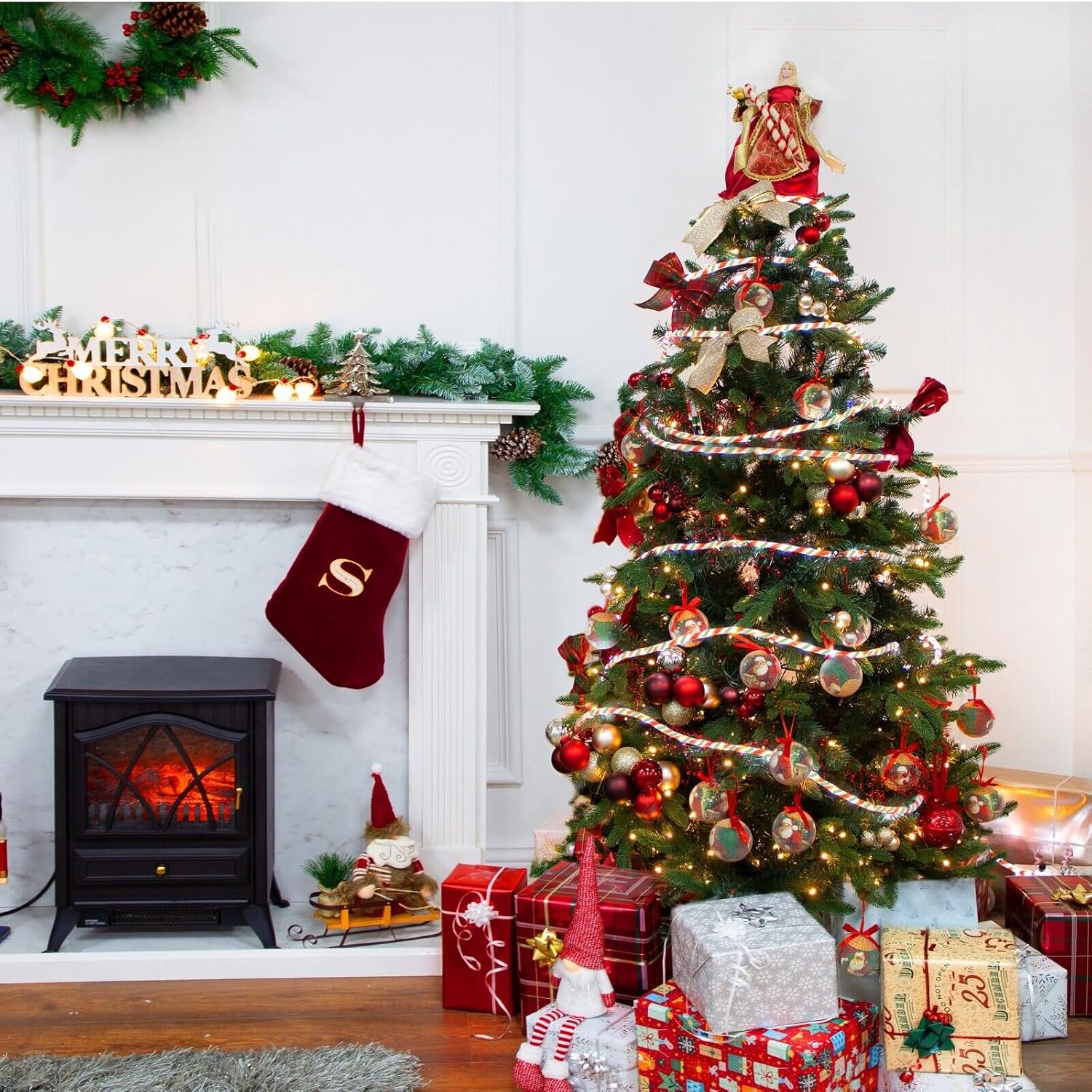 Christmas Candy Rope Lights 18Ft Xmas Tree Lights Ip65 Waterproof Connectable Tube Lights For Holiday Decoration