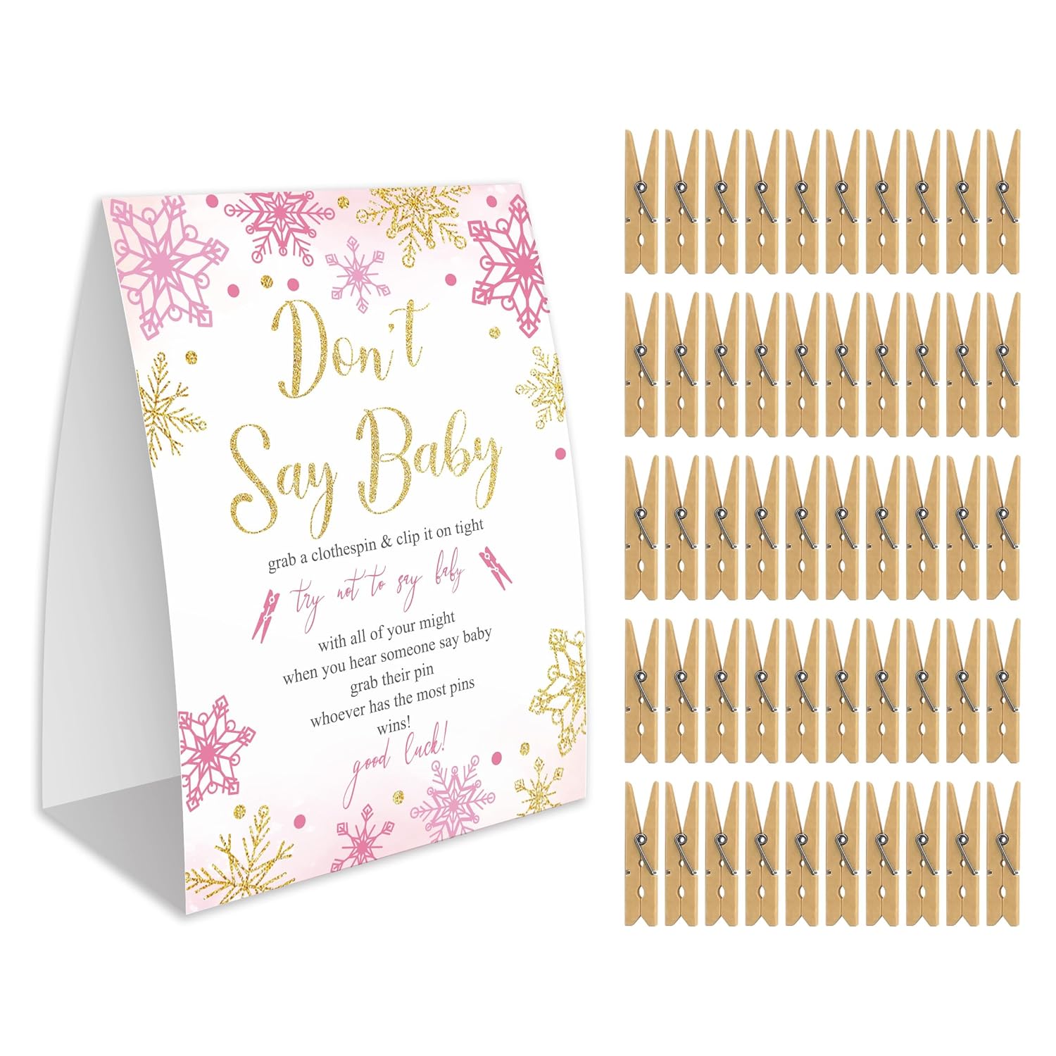Don'T Say Baby Game,Christmas Baby Shower Game,50 Wooden Clothespins And One Sign, Christmas Baby Shower Decorations, Christmas Gender Reveal-Dsbb09