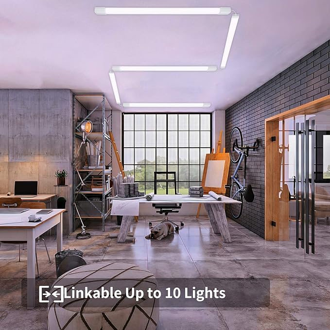 2 Pack 4FT Waterproof LED Tube Lights 36W 5000K Plug and Play Linkable Shop Lights with Switch Cord