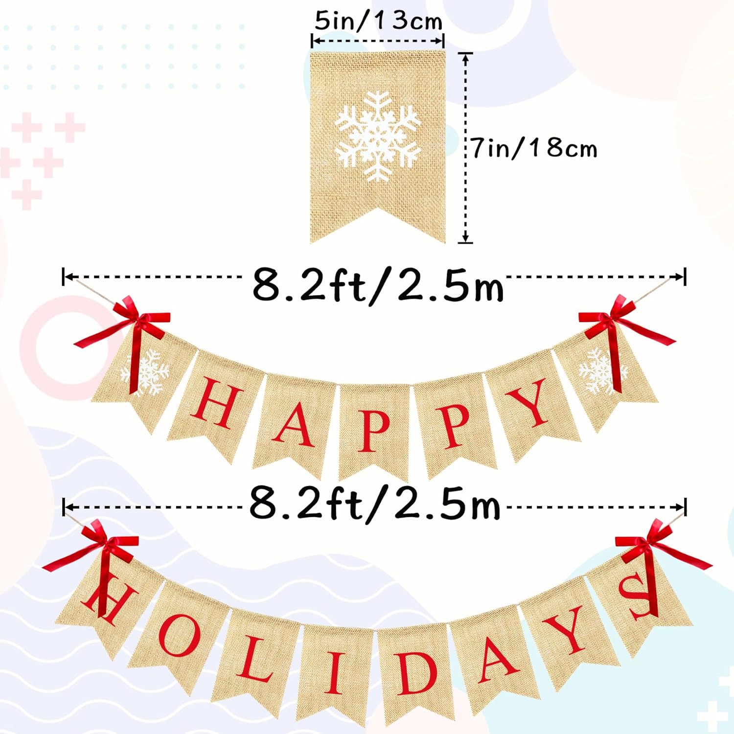 Happy Holidays Banner Burlap, Christmas Decorations For Home Office, Christmas Banner For Fireplace Mantel Indoor Outdoor Decor, Happy Holidays Sign Xmas Party Supplies