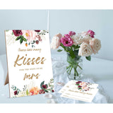 Guess How Many Kisses Bridal Shower Game, 5X8 Burgundy Floral Style Sign & 50 Cards, Wedding Decor, Wedding Shower Games For Bridal Shower, Engagement Party, Bachelorette Party Night, 2