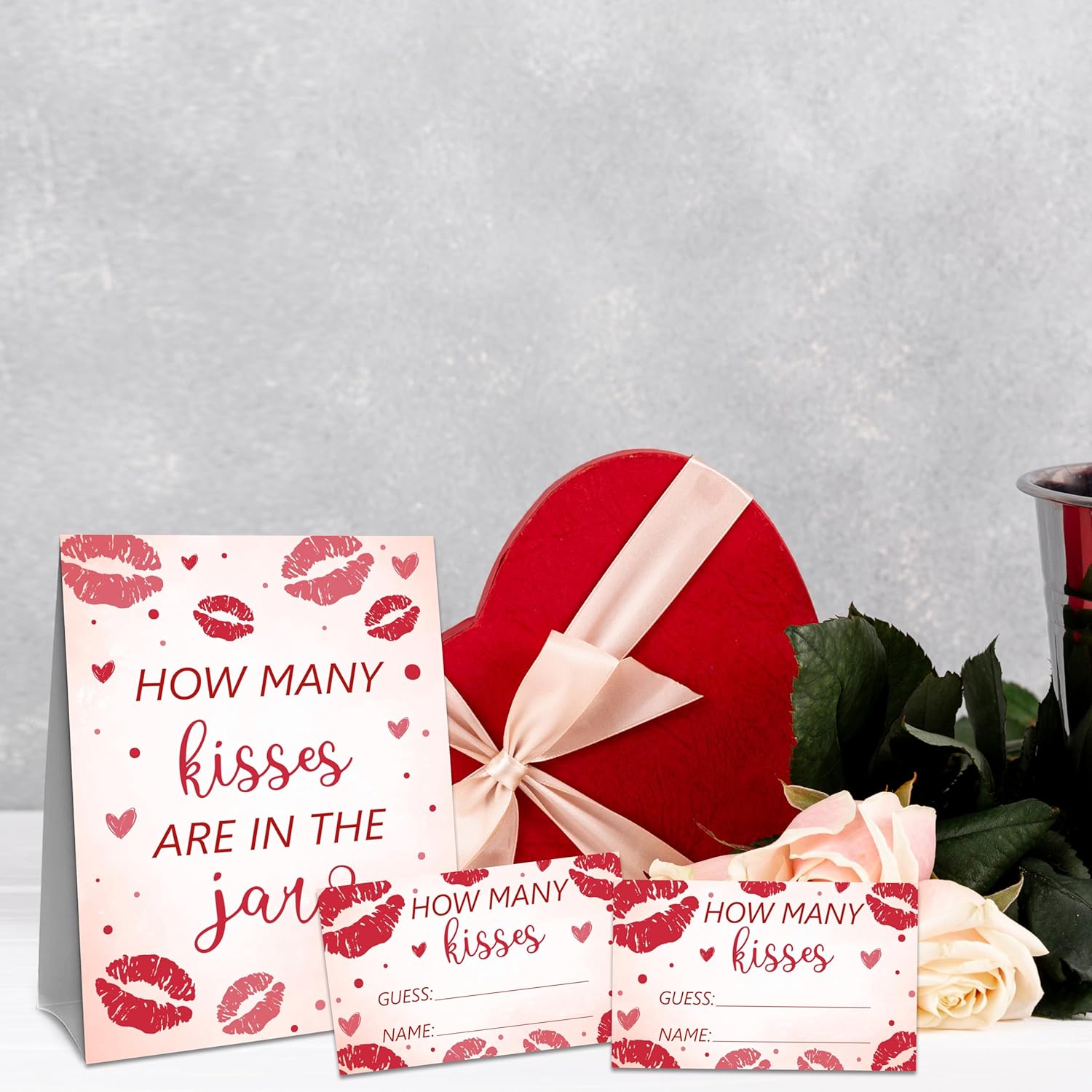 Valentines Game Cards Sign - How Many Kisses Are In The Jar - Galentine'S Valentine'S Day Party Game For Kids & Adults - Valentine Baby Shower Bridal Shower Birthday Party Supplies - A04