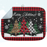 Absorbent Dish Drying Mat, Merry Christmas Microfiber Pad For Kitchen Counter, Winter Red Plad Tree For Coffee Bar Decor, Heat Resistant And Reversible, 18" X 24"