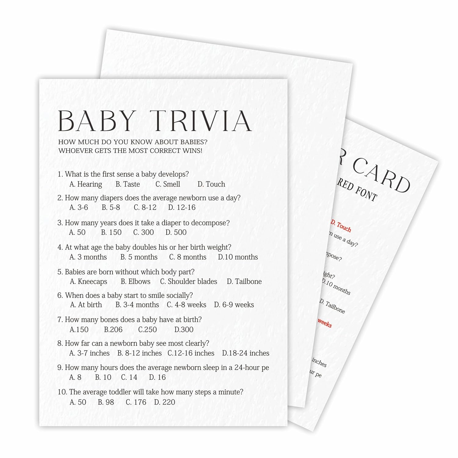 Baby Trivia Game Kits For Baby Shower - Minimalism Pearl White - 30 Fill In The Blank Game Cards With 1 Answer Card Each Set, Gender Reveal, Gender Neutral?Party Favor & Supplies - A06