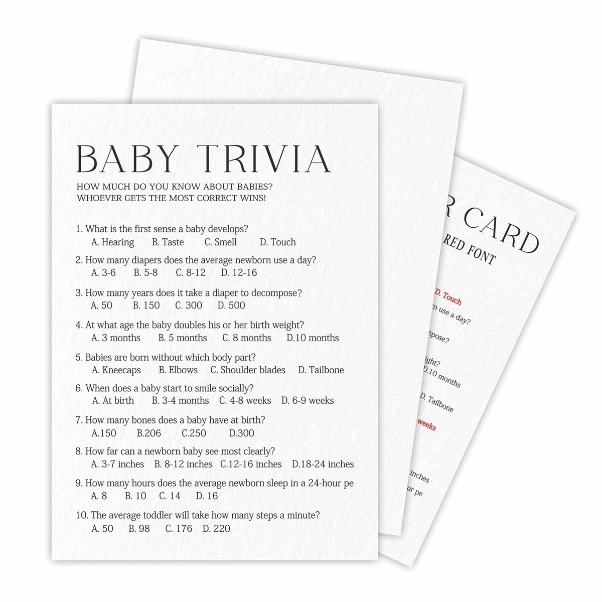 Baby Trivia Game Kits For Baby Shower - Minimalism Pearl White - 30 Fill In The Blank Game Cards With 1 Answer Card Each Set, Gender Reveal, Gender Neutral?Party Favor & Supplies - A06