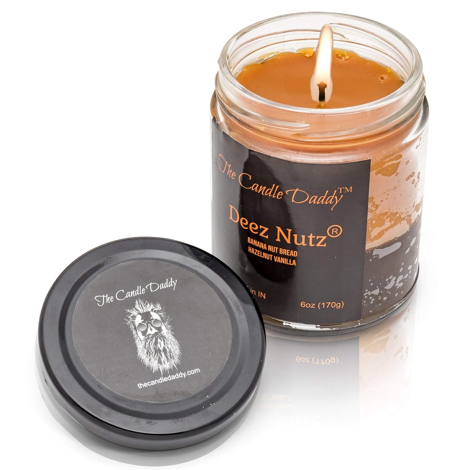 Deez Nutz- Black Label- Banana Nutbread - Hazelnut Vanilla- Funny- 6 Ounce Jar Candle