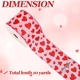 Valentine'S Day Wired Edge Ribbons Craft Ribbon Pink Red Glitter Heart Fabric Wrapping Ribbon For Bow Wreath Party Home Decor, 2.5 In, 10 Yards
