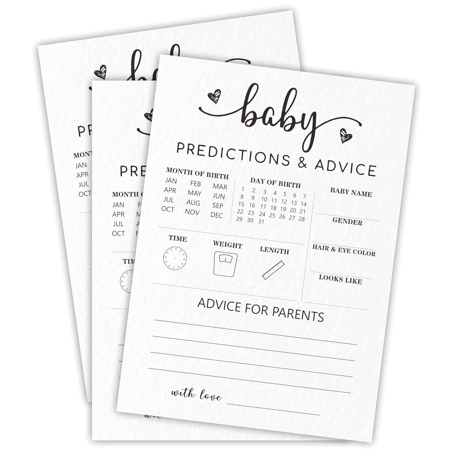 Baby Predictions & Advice Game Cards - White Minimalism Games, Advice For New Parents, Gender Reveal Party, Shower Supplies & Decorations, Set Of 30 -A02