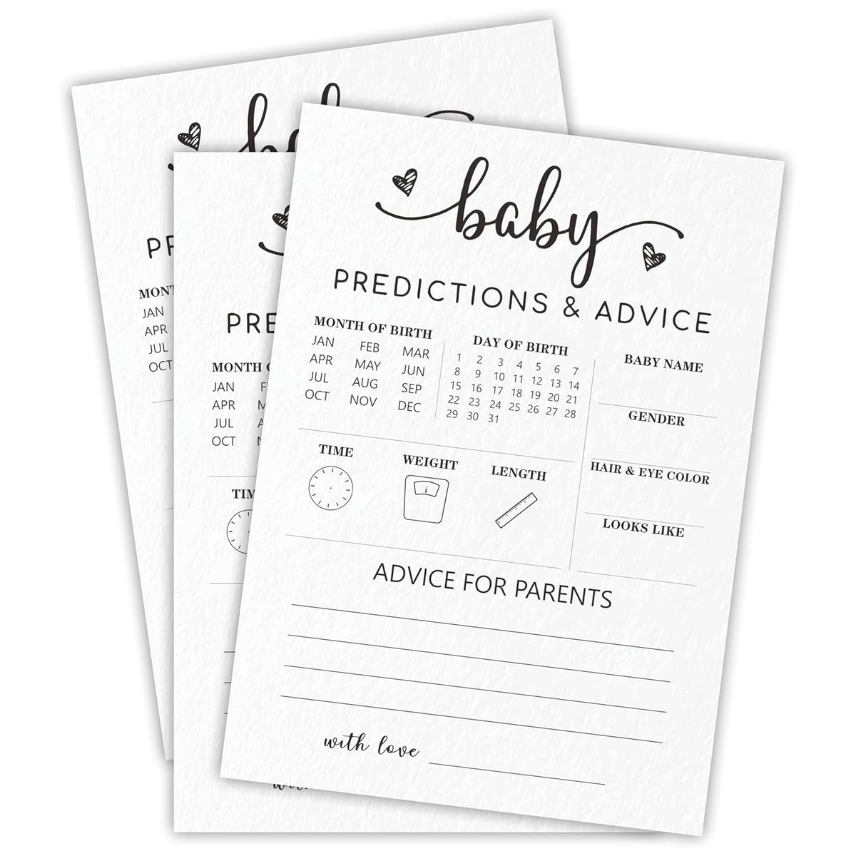 Baby Predictions & Advice Game Cards - White Minimalism Games, Advice For New Parents, Gender Reveal Party, Shower Supplies & Decorations, Set Of 30 -A02