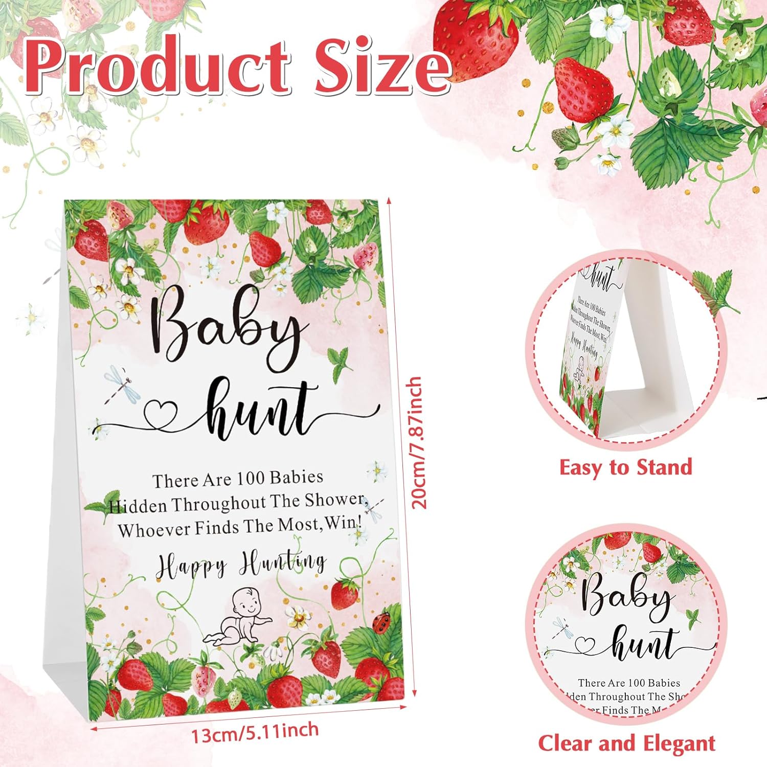 101 Pcs Baby Shower Games Include Paperboard Baby Hunt Sign 100 Mini Plastic Babies Tabletop Sign Tiny Babies Funny Prizes For Gender Reveal Party Favors (Red,Strawberry)