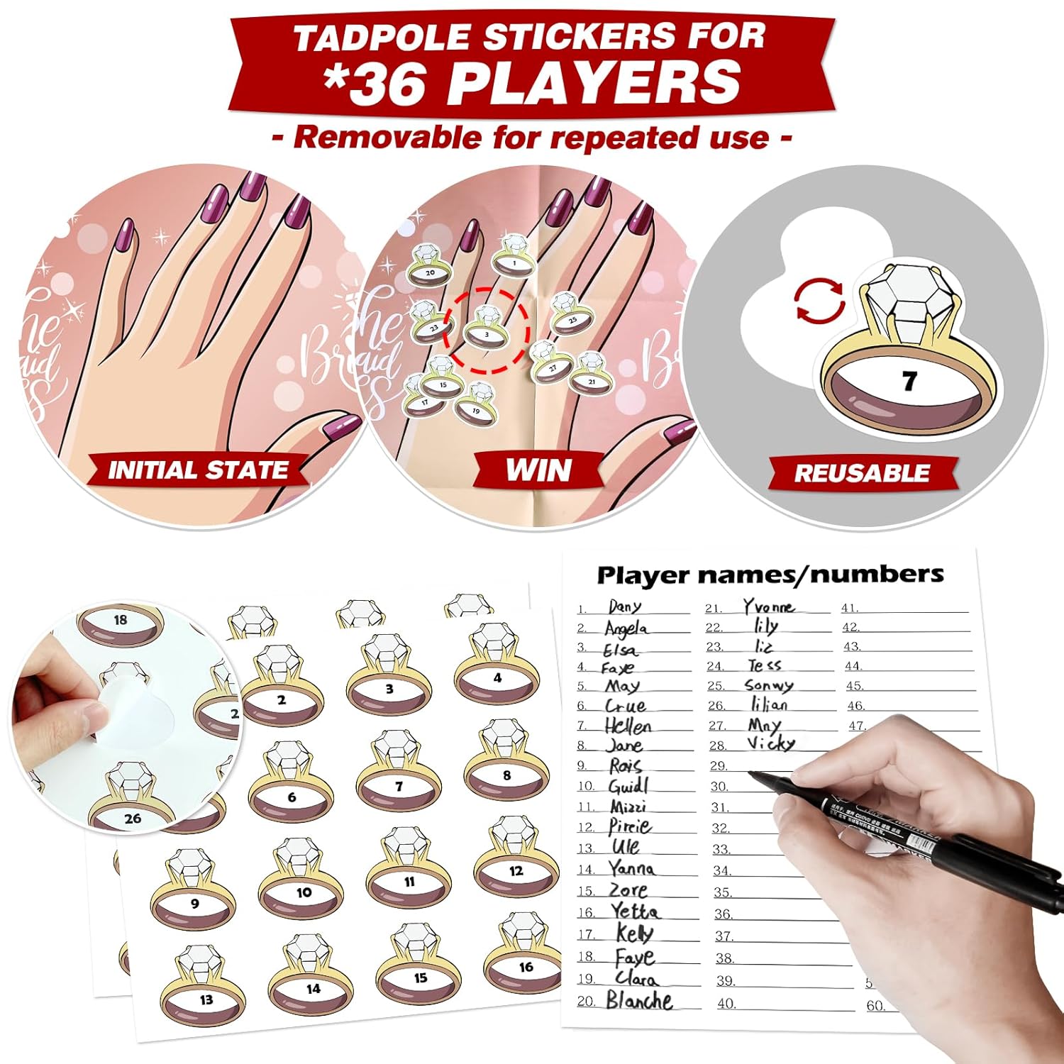 Bridal Shower Bachelorette Party Games, Pin The Ring On The Bride Game, Pin The Ring Game Bridal Shower Wedding Engagement Shower Games 32 Guests