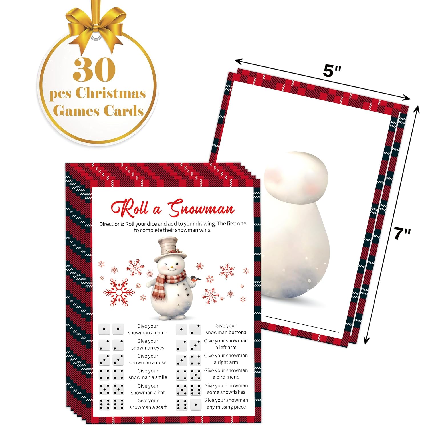 Roll A Snowman Game - 25 Christmas Cards, Dice Rolling Game, A Snowman Games For Family Fun, Christmas Party Activities, Party Favors, Christma Games For Families,1