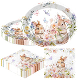 100Pcs Easter Plates, Easter Plates and Napkins includes 50pcs Oval Easter Paper Plates and Easter Napkins, Bunny Rabbit Disposable Easter Plate and Napkin for Happy Eater Decorations