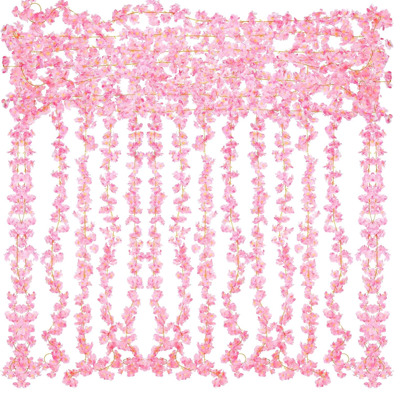 16 Pack 94.4Ft Artificial Cherry Blossom Vines Cherry Blossom Flower Garland Hanging Silk Cute Room Decor For Japanese Kawaii Bedroom Party Wedding Spring Home Decorations (Pink)