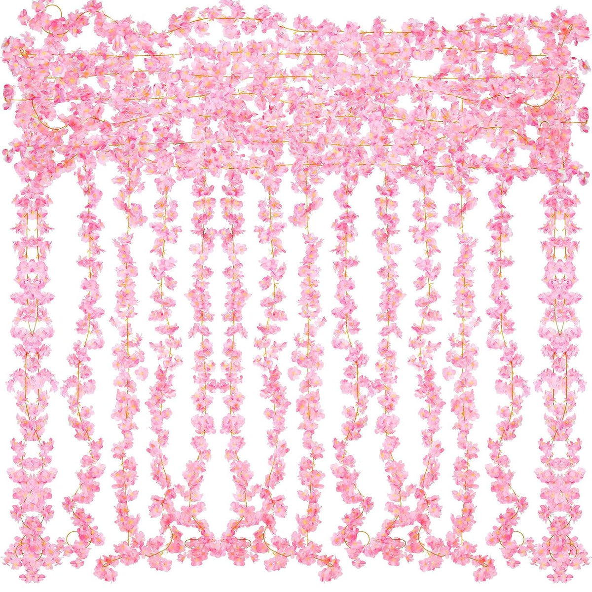 16 Pack 94.4Ft Artificial Cherry Blossom Vines Cherry Blossom Flower Garland Hanging Silk Cute Room Decor For Japanese Kawaii Bedroom Party Wedding Spring Home Decorations (Pink)
